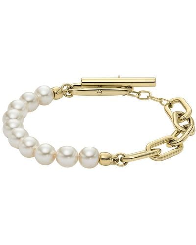 Fossil Heritage Pearl D-link Stainless Steel Chain Bracelet - Metallic