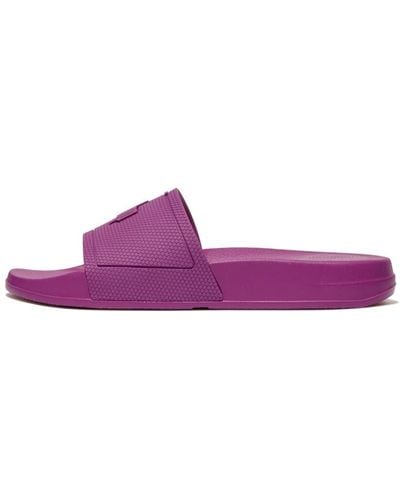 Fitflop Eq3-a29 Iqushion Slides Ladies Miami Violet Rubber Arch Support Slip On Beach & Pool Shoes - Purple