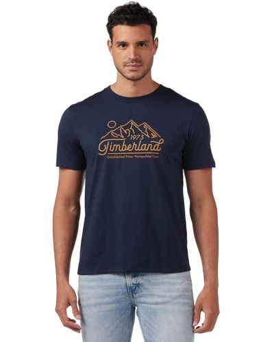Timberland T-shirt da uomo a maniche corte con logo Tfo Mountain - Blu