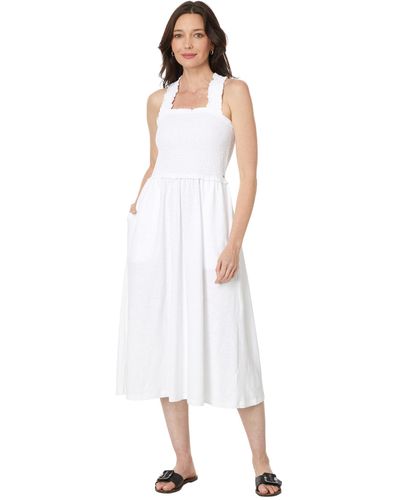 Tommy Hilfiger Solid Smocked Midi Dress Casual - White