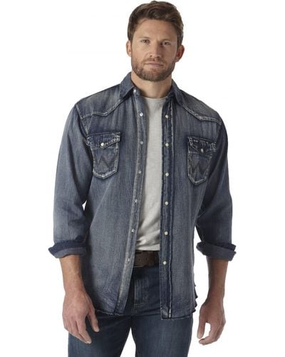 Wrangler Camicia da Uomo Western con Taglio Cowboy Blu Antico. S