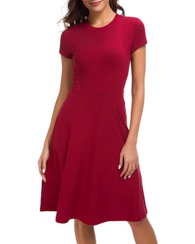 FIND Summer Casual Short Sleeve Tunic Midi T Shirt Dresses Wine Red