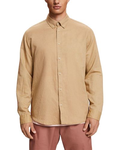 Esprit Button-Down-Hemd aus Baumwolle und Leinen - Natur