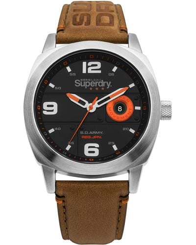 Superdry Quartz Brass And Leather Casual Watch(model: Syg236t) - Grey