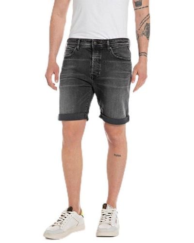 Replay Jeans Shorts With Stretch - Grey
