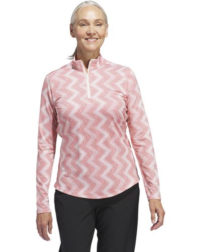 adidas Ultimate365 Printed Quarter-zip Mock Golf Shirt - Pink