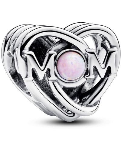 PANDORA Moments Offen gearbeitetes Mama & Herz Charm aus Sterling Silber mit Opal - Pink