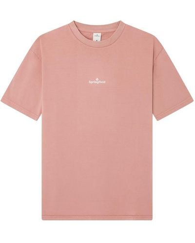 Springfield Reconsider Short Sleeve T-Shirt with Small Logo ON Chest and Washed Look Camiseta - Rosa