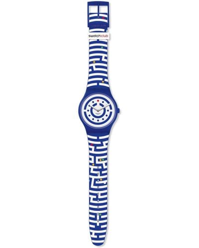 Swatch Analog Quarz Uhr mit Silikon Armband SUOZ279 - Blau