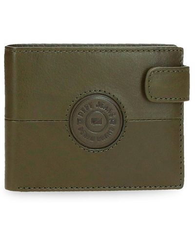 Pepe Jeans Cracker Horizontal Wallet With Click-closure Green 11 X 8.5 X 1 Cm Leather