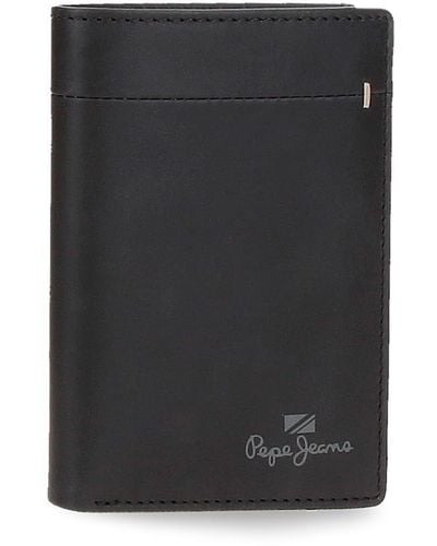 Pepe Jeans Staple Vertical Wallet With Purse Black 8.5 X 11.5 X 1 Cm Leather