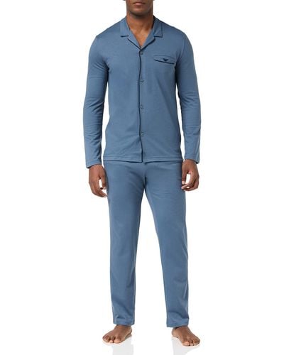 Emporio Armani Interlock Sweater And Drawstring Pants Pajama Set - Blue