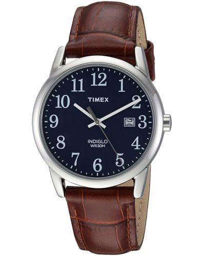 Timex Tw2r63800 Easy Reader 38mm Brown/blue Croco Pattern Leather Strap Watch