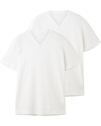 Tom Tailor 1037738 Doppelpack T-Shirt mit V-Ausschnitt aus Baumwolle - Weiß
