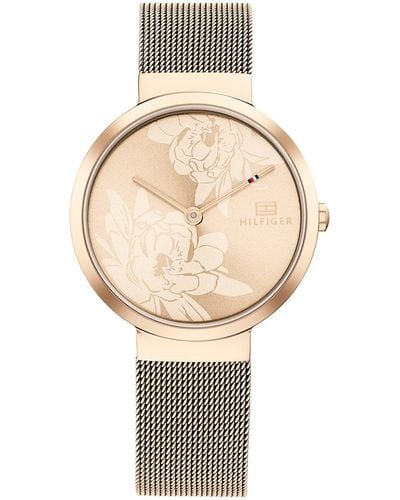 Tommy Hilfiger Quartz Watch With Carnation Gold Steel Strap - Natural