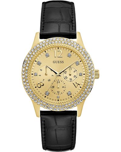 Guess Bedazzle S Analog Quartz Watch With Leather Bracelet W1159l1 - Black