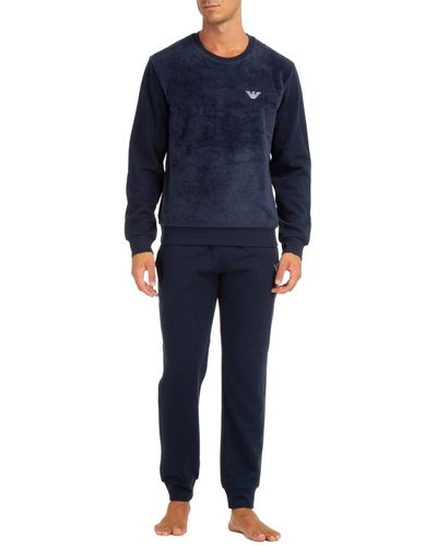 Emporio Armani Underwear Fuzzy Fleece Sweater+Trosers - Blau