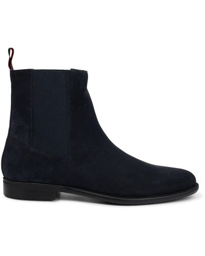 HUGO Suede Chelsea Boots With Rubber Outsole And Logo Detail - Black