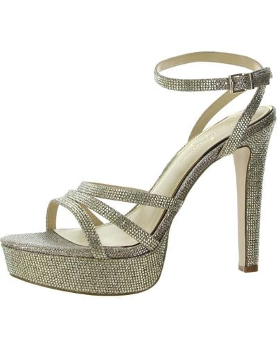 Jessica Simpson Balina Faux Suede Platform Ankle Wrap Dress Sandals Gold 9.5 - Natural