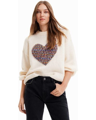 Desigual Oversize Heart Pullover - White