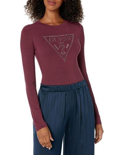 Guess Long Sleeve Crew Neck Logo Body - Red