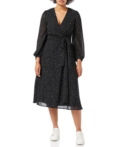 Tommy Hilfiger Georgette Wrap Midi Dress Ls Jurk - Zwart