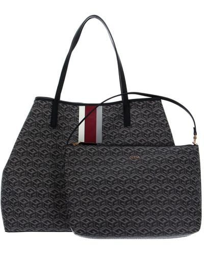 Guess Vikky Extra Large Tote Charcoal Logo - Schwarz