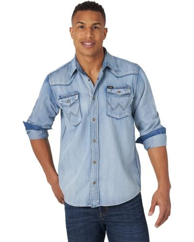 Wrangler Iconic Regular Fit Snap Shirt Button - Blue