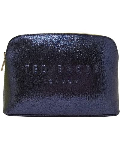 Ted Baker Ailieen Patent Saffiano Make-up Cosmetic Bag Case In Navy Blue Glitter