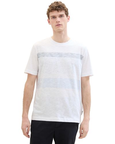 Tom Tailor Basic Sommer-T-Shirt mit Streifen - Weiß
