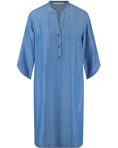 Gerry Weber Kleid aus Lyocell 3/4 Arm Kleid Gewebe Kleid unifarben kurz Blue Denim 38 - Blau