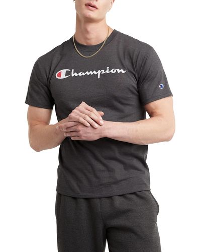 Champion , Cotton Midweight Crewneck Tee,t-shirt For , Reg. Or Big, Granite Heather Script, 3x-large Tall - Black