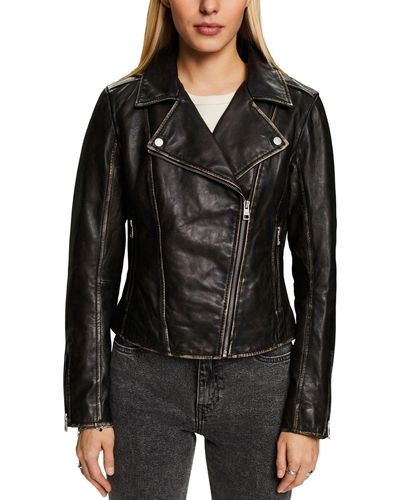 Esprit Biker-Jacke aus Leder - Schwarz