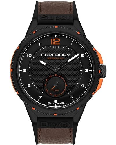 Superdry Quartz Horloge Met Lederen Band Syg285br - Zwart