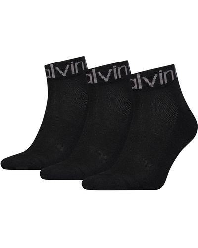 Calvin Klein Logo Cuff Quarter Socks 3 Pack Quarto - Nero