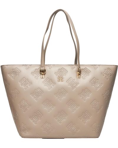 Tommy Hilfiger Tommy Hillfiger Aw0aw15726pkb Th Verfined Tote Mono Beige - Naturel