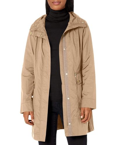 Cole Haan Packable Hooded Rain Jacket With Bow - Natural