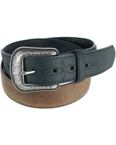 Wrangler Bison And Crazyhorse Leather Belt With Billets - Black