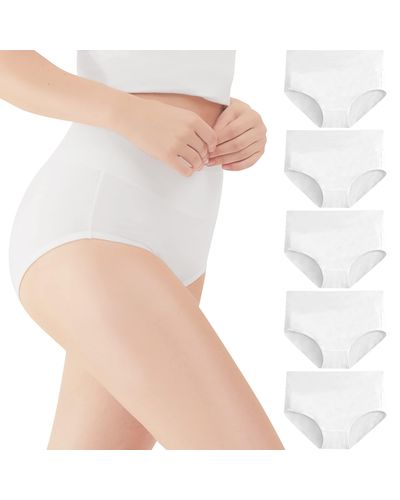 HIKARO Culotte Coton Slips Shorties Taille Haute Lot de 5 Culottes Elasticité Confortable_Blanc_2XL