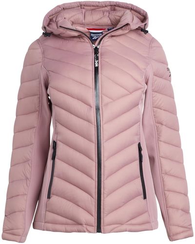 Reebok Lightweight Quilted Puffer Parka Coat With Flex Stretch Panels – Casual Jacket For - Pink