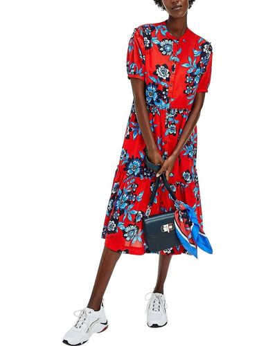 Tommy Hilfiger Robe Maxi Motifs Floral ches Courtes - Rouge