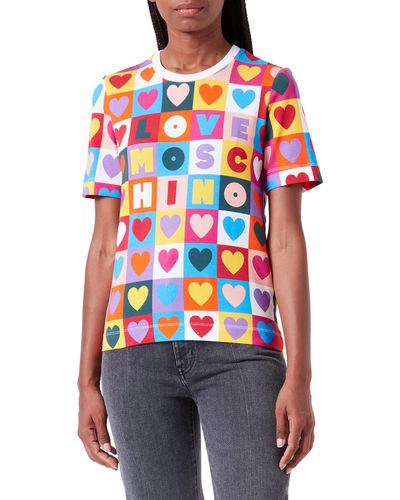 Love Moschino Short Sleeves Regular Fit Printed Hearts and Squares T-Shirt - Multicolore