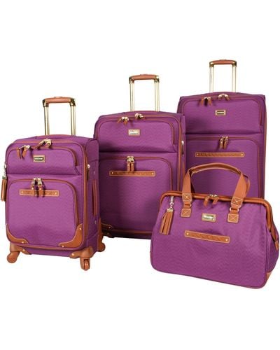 Steve Madden Designer Luggage Collection,4 Piece Softside Expandable Lightweight Spinner Suitcase Set,travel Set Includes A Tote Bag - Purple