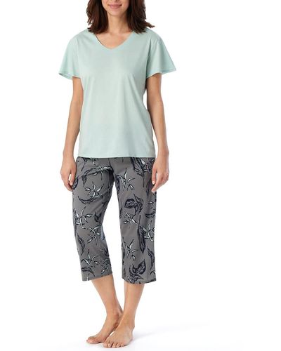 Schiesser Schlafanzug Set 3/4 lang kurz Baumwolle Modal-Nightwear Pyjamaset - Blau