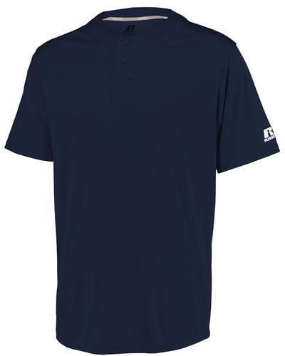 Russell 2-button Baseball Jersey-short Sleeve Moisture-wicking Dri-power Performance Shirt - Blue