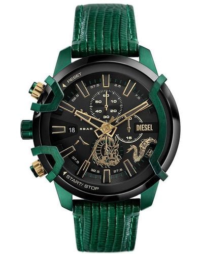 DIESEL Uhr Griffed Quarz/Chrono Uhrwerk 48 mm Gehäusegröße mit einem Lederarmband DZ4651 - Grün