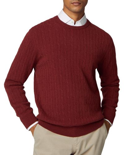 Hackett Lambwool Cable Crew Pullover Jumper - Red