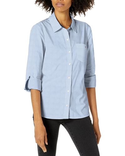 Tommy Hilfiger Camisa de manga larga con botones para mujer - Azul