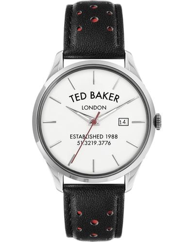 Ted Baker Leytonn Brogue Black Leather Strap Watch - Gray