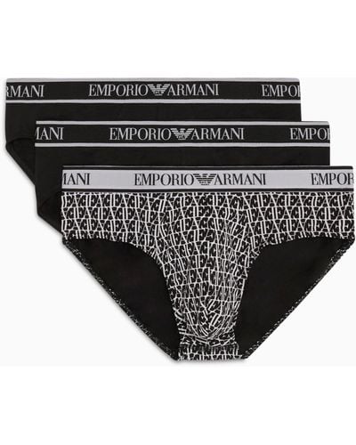 Emporio Armani Three-pack Of Boxer Briefs With Core Logo Waistband - Black